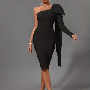 Bandage Dress Black Bodycon Dress Evening Party Elegant Sexy One Shoulder Birthday Club Outfit 2022 Summer New Arrival