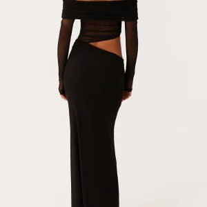 Elegant Lace Off Shoulder Maxi Dress with Ruffle Detail and Side Slit for Wedding Evening Prom Cocktail Party Beach
